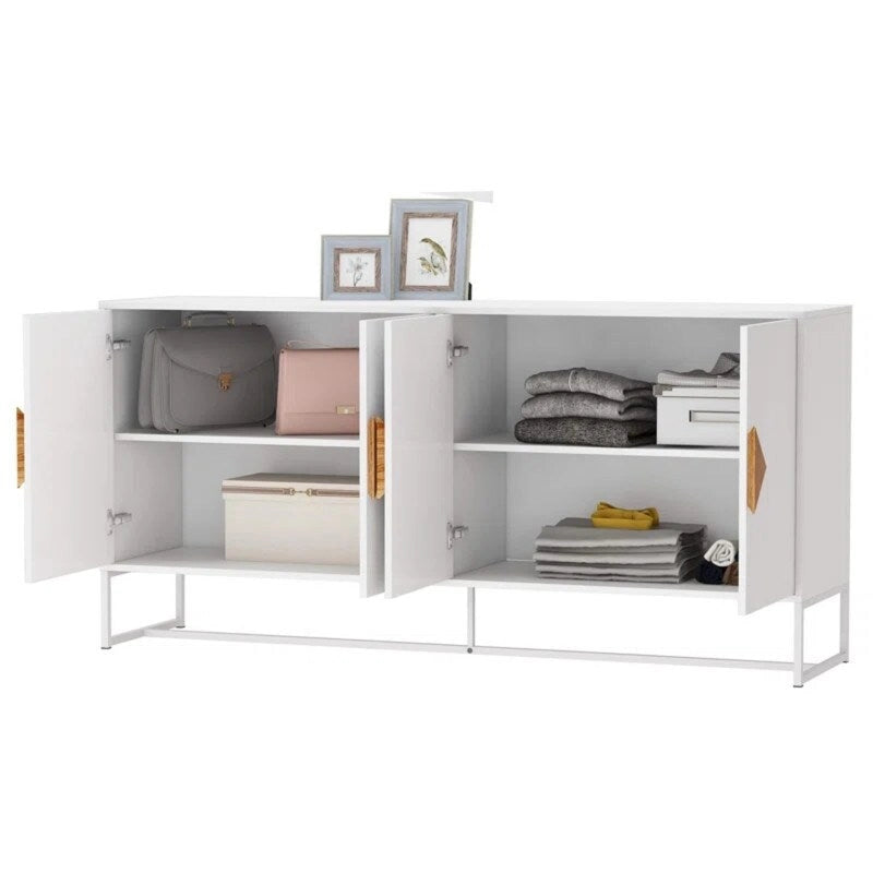 Buffet blanc à 4 portes, meuble TV, meuble d'entrée, meuble de rangement pour cuisine