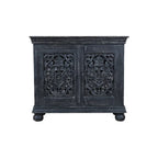 Meuble d'appoint Luna Black à 2 portes sculptées à la main