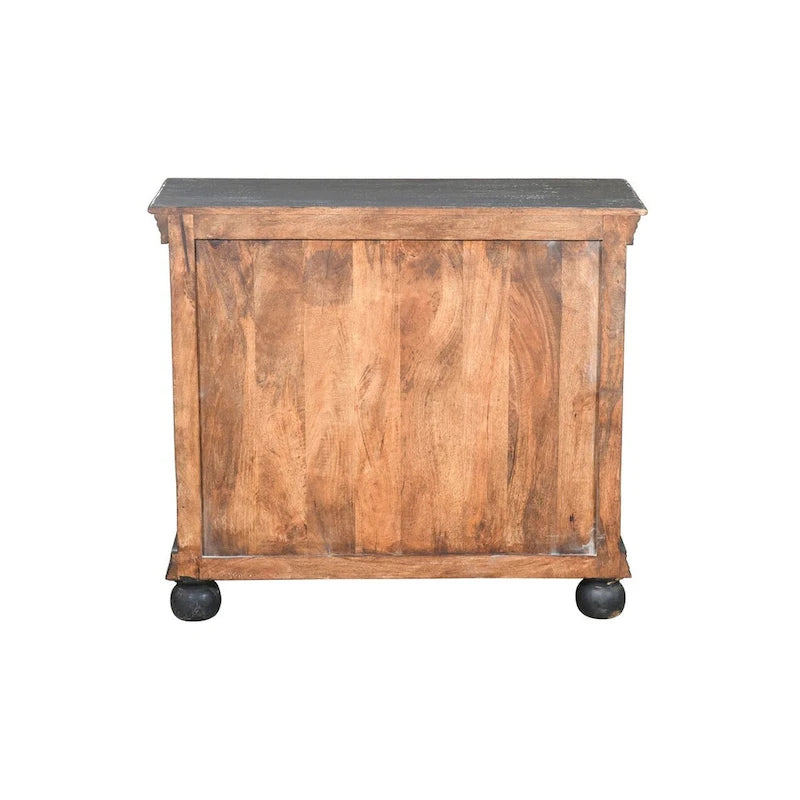 Meuble d'appoint Luna Black à 2 portes sculptées à la main