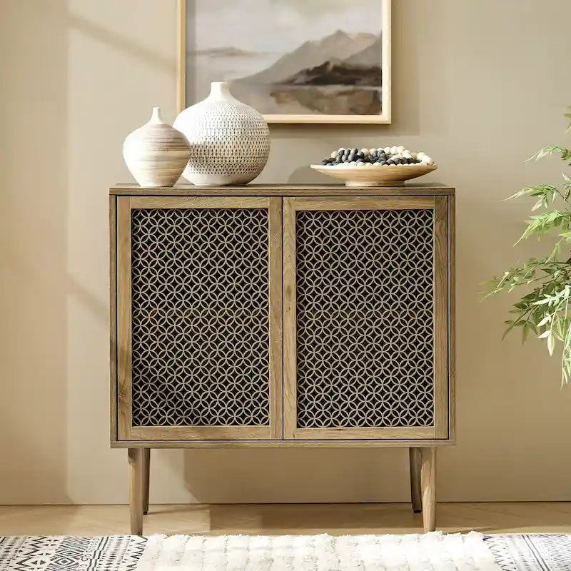 Meuble d'appoint moderne Dominik 32 pouces de haut, 2 portes, avec éclairage, par HULALA HOME