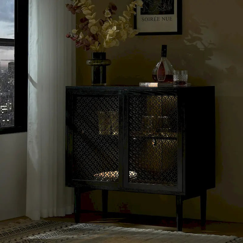 Meuble d'appoint moderne Dominik 32 pouces de haut, 2 portes, avec éclairage, par HULALA HOME