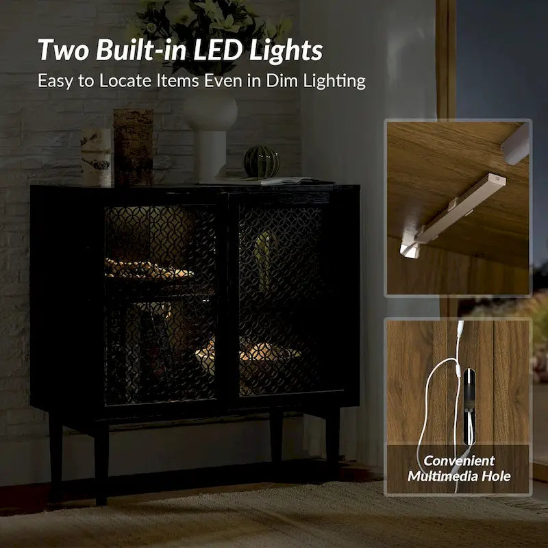 Meuble d'appoint moderne Dominik 32 pouces de haut, 2 portes, avec éclairage, par HULALA HOME