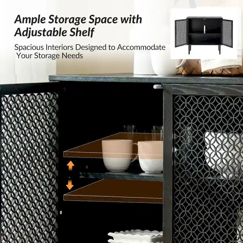 Meuble d'appoint moderne Dominik 32 pouces de haut, 2 portes, avec éclairage, par HULALA HOME