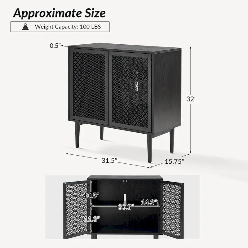 Meuble d'appoint moderne Dominik 32 pouces de haut, 2 portes, avec éclairage, par HULALA HOME