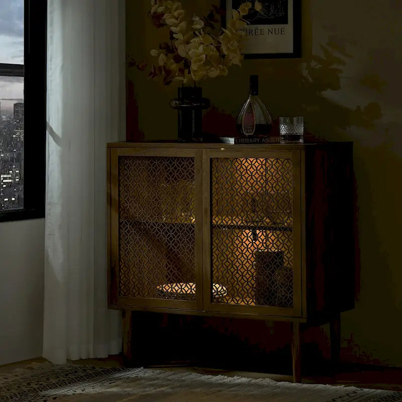 Meuble d'appoint moderne Dominik 32 pouces de haut, 2 portes, avec éclairage, par HULALA HOME