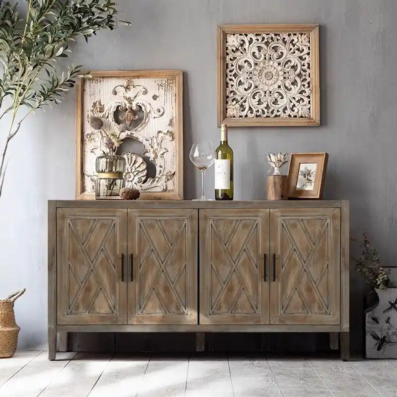 Buffet en bois sergé à 4 portes de style vintage