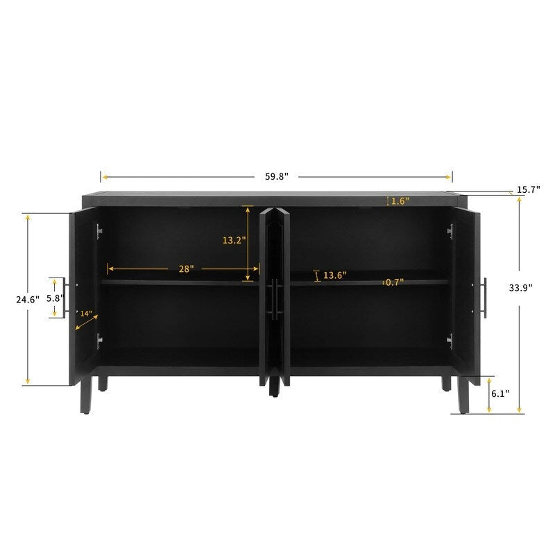 Buffet en bois sergé à 4 portes de style vintage