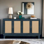 Handcrafted Premium Grain Panels,Rattan Sideboard Buffer Cabinet,Accent Storage Cabinet With 4 Rattan Doors