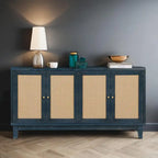 Panneaux en bois de qualité supérieure fabriqués à la main, buffet en rotin avec 4 portes en rotin, meuble de rangement d'appoint
