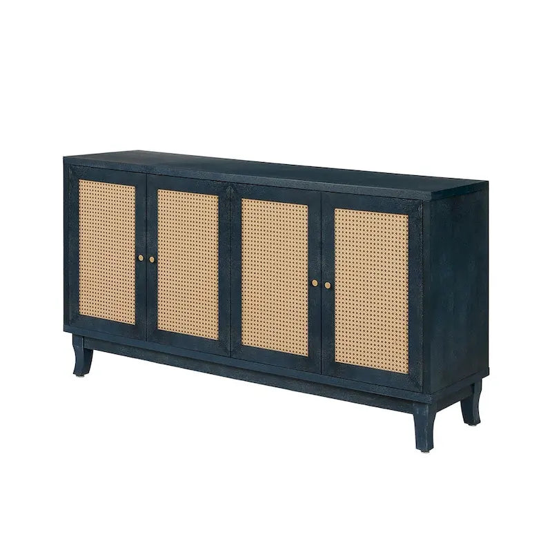 Panneaux en bois de qualité supérieure fabriqués à la main, buffet en rotin avec 4 portes en rotin, meuble de rangement d'appoint