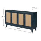 Panneaux en bois de qualité supérieure fabriqués à la main, buffet en rotin avec 4 portes en rotin, meuble de rangement d'appoint