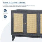 Panneaux en bois de qualité supérieure fabriqués à la main, buffet en rotin avec 4 portes en rotin, meuble de rangement d'appoint