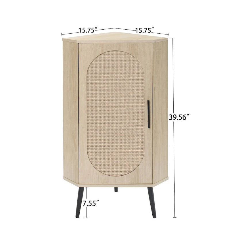Meuble d'angle, porte en rotin, table d'angle autoportante pour petits espaces, étagère d'angle pour salon, cuisine, salle de bain