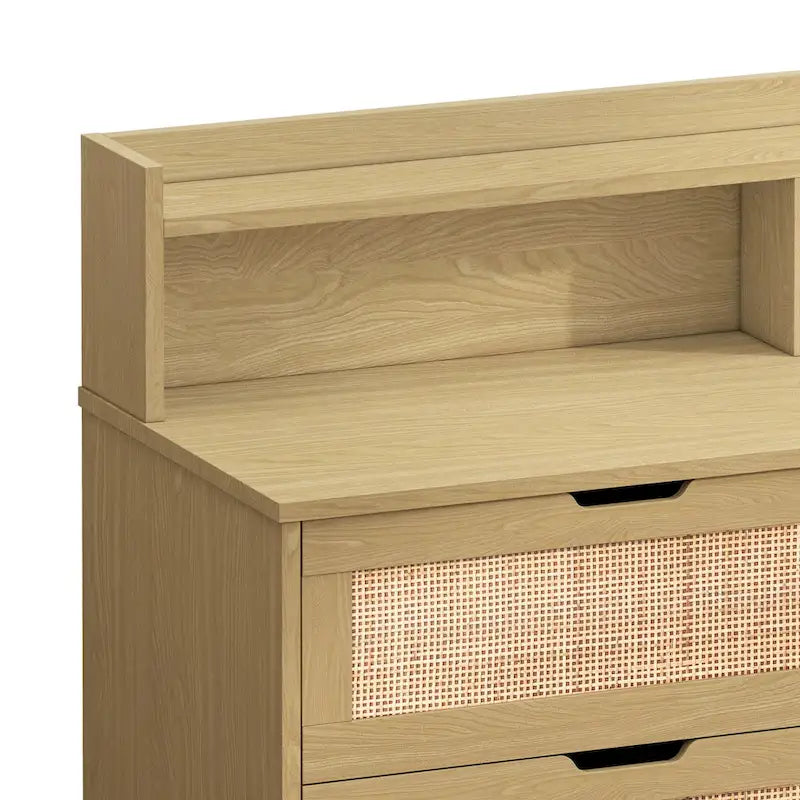 Meuble de rangement d'appoint à 6 tiroirs en rotin avec éclairage LED et prise électrique