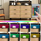 Meuble de rangement d'appoint à 6 tiroirs en rotin avec éclairage LED et prise électrique