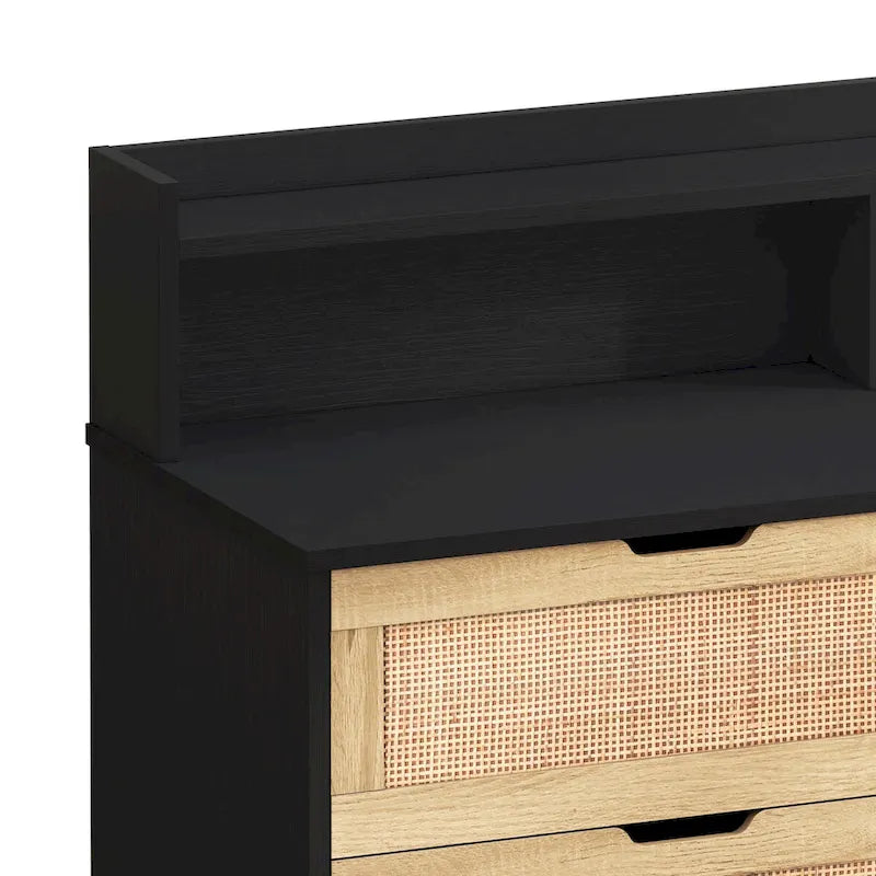 Meuble de rangement d'appoint à 6 tiroirs en rotin avec éclairage LED et prise électrique