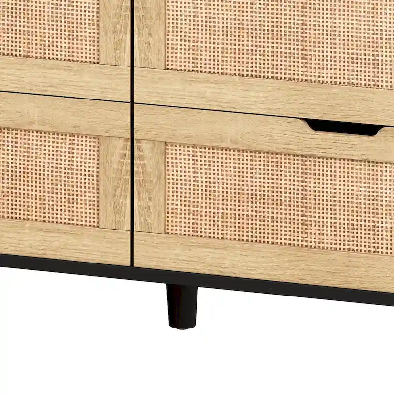 Meuble de rangement d'appoint à 6 tiroirs en rotin avec éclairage LED et prise électrique