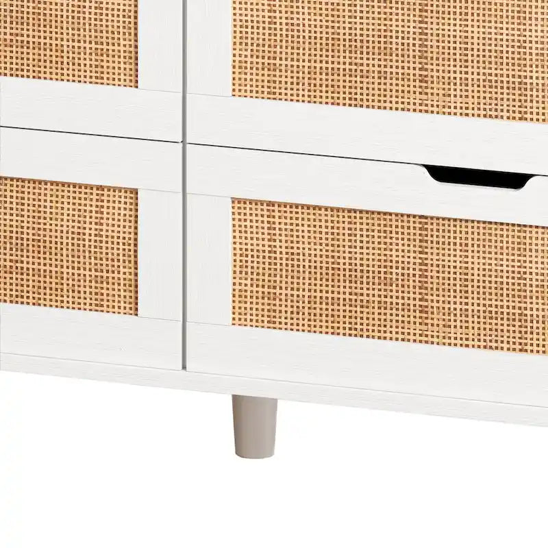 Meuble de rangement d'appoint à 6 tiroirs en rotin avec éclairage LED et prise électrique