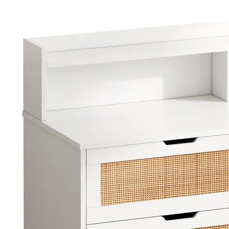 Meuble de rangement d'appoint à 6 tiroirs en rotin avec éclairage LED et prise électrique