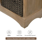 Armoire de rangement en bois massif avec deux tiroirs et quatre paniers en rotin (non assemblée)