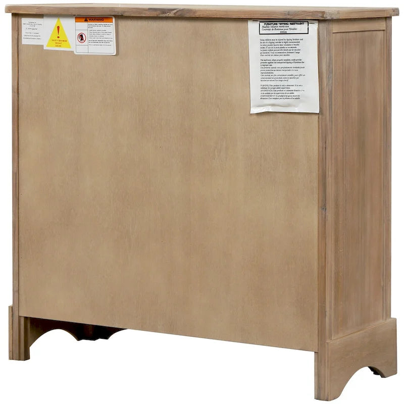 Armoire de rangement en bois massif avec deux tiroirs et quatre paniers en rotin (non assemblée)