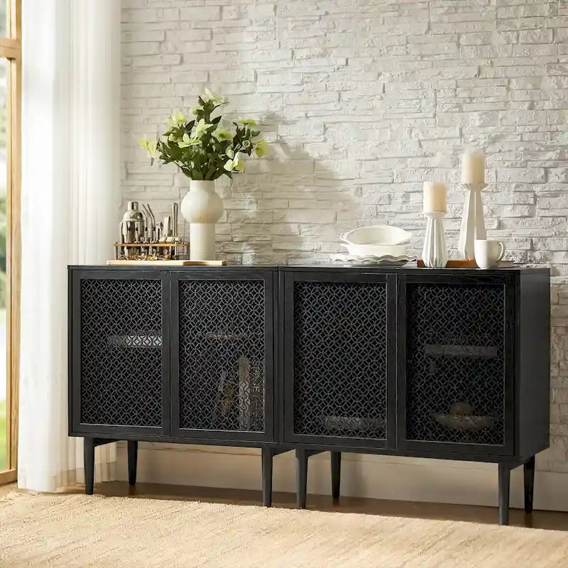 Ensemble de 2 meubles d'appoint modernes Dominik 32 pouces de haut à 2 portes avec éclairage intégré par HULALA HOME