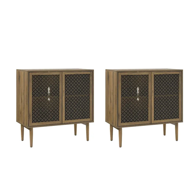Ensemble de 2 meubles d'appoint modernes Dominik 32 pouces de haut à 2 portes avec éclairage intégré par HULALA HOME