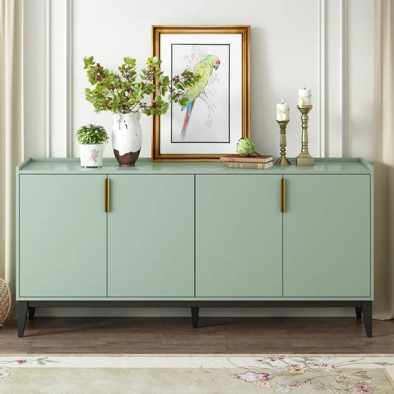 Buffet en bois à 4 portes, idéal pour un couloir, une entrée, un salon ou une chambre. Étagère réglable.