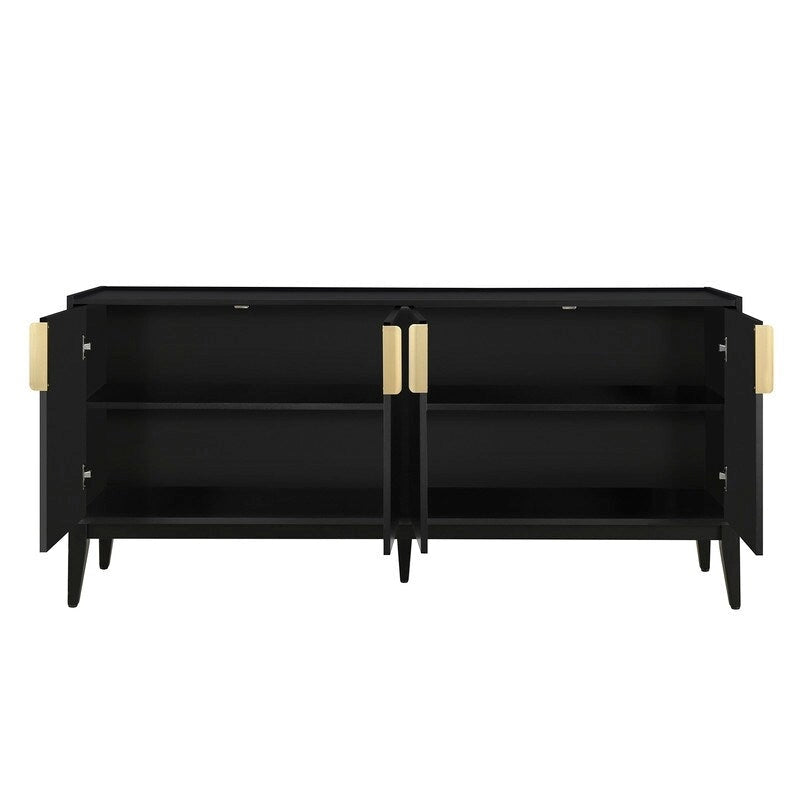Buffet en bois à 4 portes, idéal pour un couloir, une entrée, un salon ou une chambre. Étagère réglable.