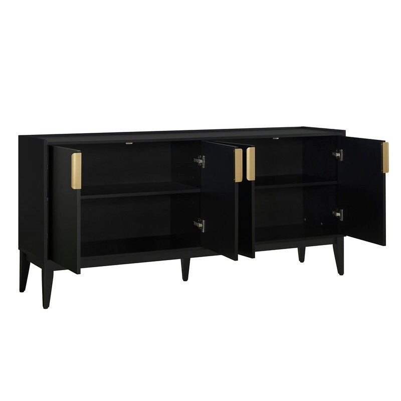 Buffet en bois à 4 portes, idéal pour un couloir, une entrée, un salon ou une chambre. Étagère réglable.