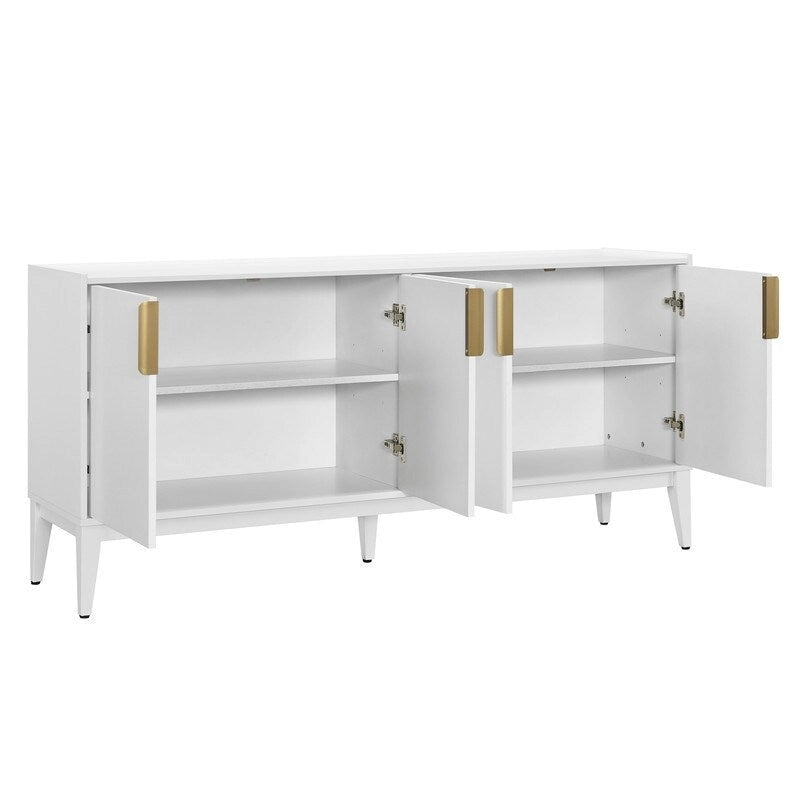 Buffet en bois à 4 portes, idéal pour un couloir, une entrée, un salon ou une chambre. Étagère réglable.