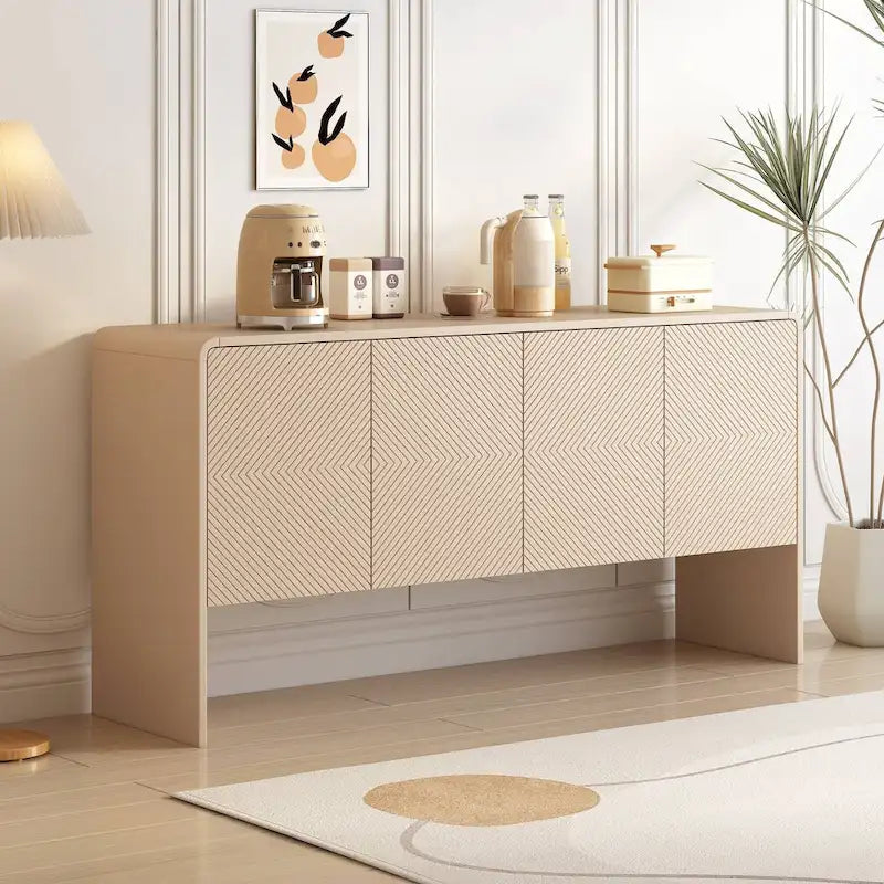 60 Large Storage Cabinet Minimalist Space with 4 Doors Buffet/Sideboard
