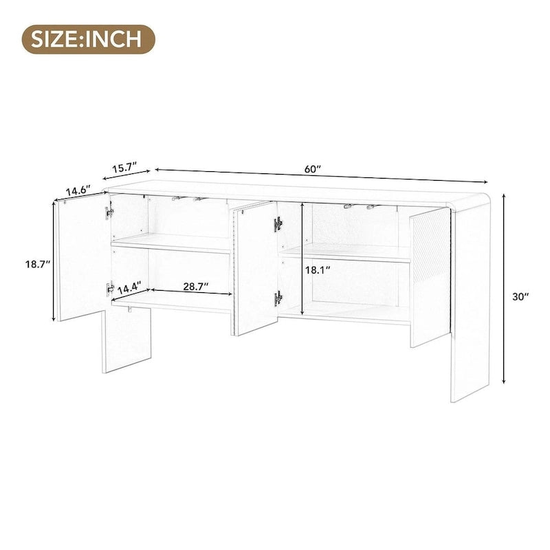 Buffet/vaisselier minimaliste de 60 pouces avec 4 portes