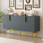 Buffet moderne et élégant à 4 portes avec poignées en métal doré, idéal pour la salle à manger, le salon, la chambre ou le couloir.