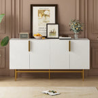 Buffet moderne et élégant à 4 portes avec poignées en métal doré, idéal pour la salle à manger, le salon, la chambre ou le couloir.