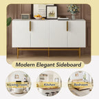 Buffet moderne et élégant à 4 portes avec poignées en métal doré, idéal pour la salle à manger, le salon, la chambre ou le couloir.