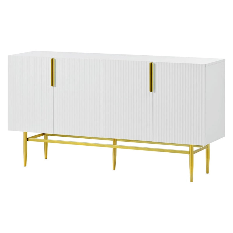 Buffet moderne et élégant à 4 portes avec poignées en métal doré, idéal pour la salle à manger, le salon, la chambre ou le couloir.