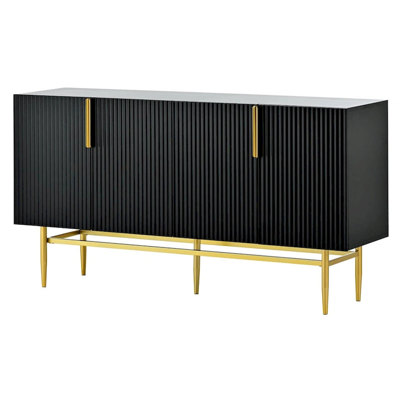 Buffet moderne et élégant à 4 portes avec poignées en métal doré, idéal pour la salle à manger, le salon, la chambre ou le couloir.