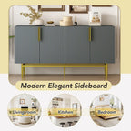 Buffet moderne et élégant à 4 portes avec poignées en métal doré, idéal pour la salle à manger, le salon, la chambre ou le couloir.