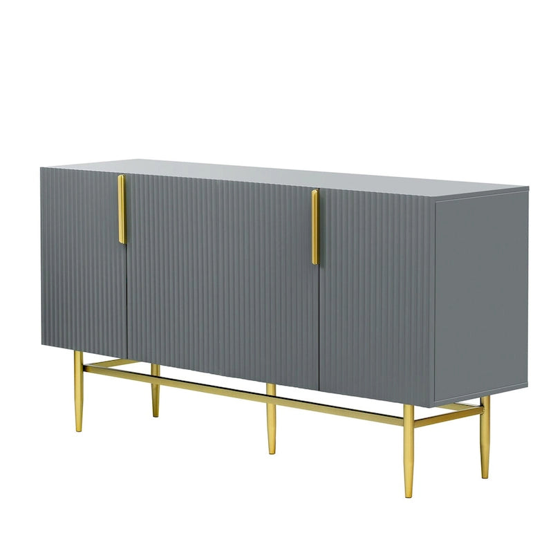 Buffet moderne et élégant à 4 portes avec poignées en métal doré, idéal pour la salle à manger, le salon, la chambre ou le couloir.
