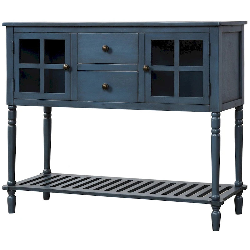 Console buffet avec étagère inférieure et meuble de rangement style ferme en bois et verre - 42 po L x 14 po l x 34,2 po H