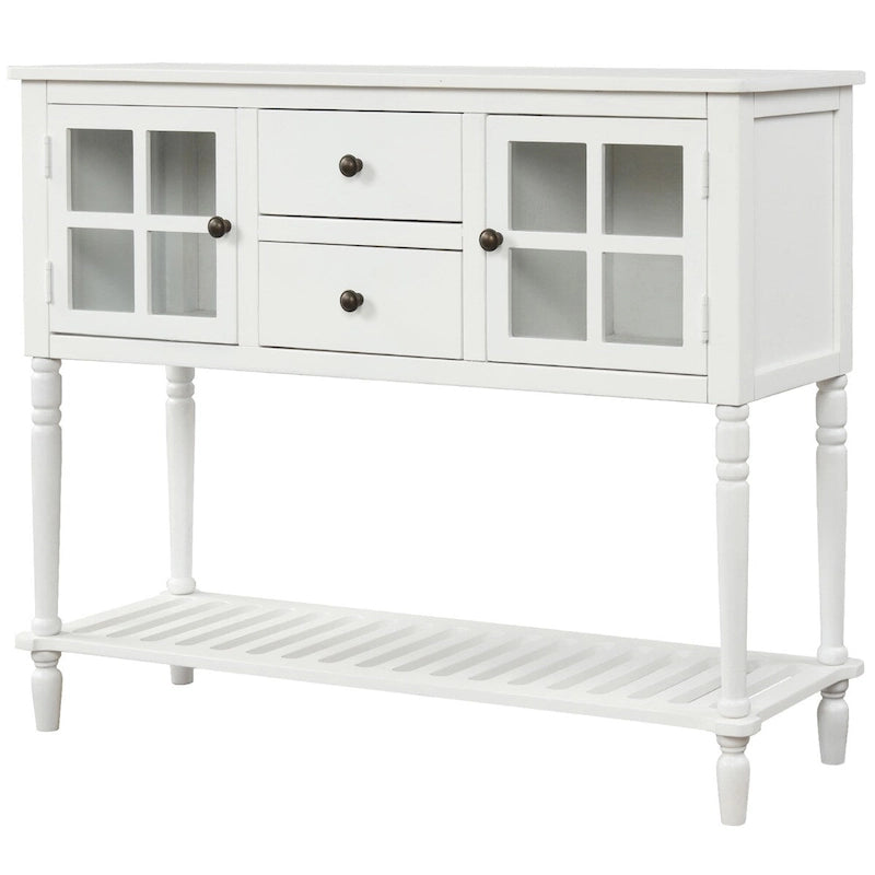 Console buffet avec étagère inférieure et meuble de rangement style ferme en bois et verre - 42 po L x 14 po l x 34,2 po H