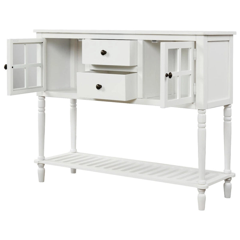 Console buffet avec étagère inférieure et meuble de rangement style ferme en bois et verre - 42 po L x 14 po l x 34,2 po H