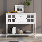 Console buffet avec étagère inférieure et meuble de rangement style ferme en bois et verre - 42 po L x 14 po l x 34,2 po H