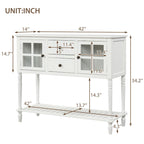 Console buffet avec étagère inférieure et meuble de rangement style ferme en bois et verre - 42 po L x 14 po l x 34,2 po H