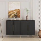 Buffet moderne blanc avec rangement, buffet cannelé grand format avec étagères réglables, meuble console d'appoint