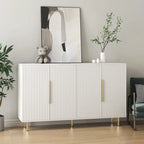 Buffet moderne blanc avec rangement, buffet cannelé grand format avec étagères réglables, meuble console d'appoint