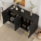 Buffet moderne blanc avec rangement, buffet cannelé grand format avec étagères réglables, meuble console d'appoint
