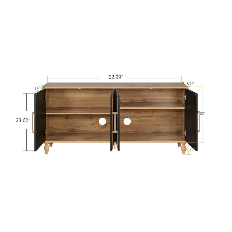 Grand meuble de rangement avec porte à motif floral sculpté et poignée en métal, idéal pour le salon, la cuisine ou l'entrée.