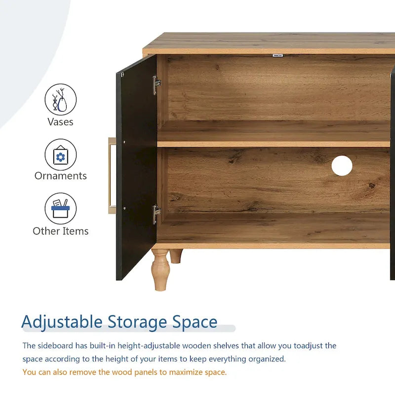 Grand meuble de rangement avec porte à motif floral sculpté et poignée en métal, idéal pour le salon, la cuisine ou l'entrée.